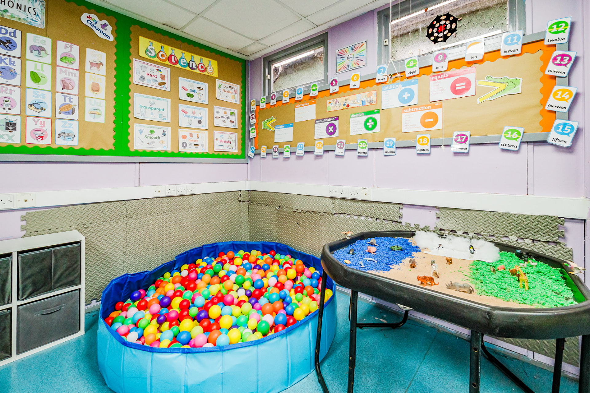 Play corner with ball pool and small world tray