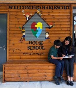 Welcome sign at the entrance of Harlescott House School